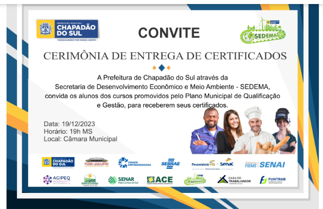 Imagem de compartilhamento para o artigo Chapadão do Sul entrega mais de 600 certificados pelo Plano de Qualificação e Gestão da MS Todo dia